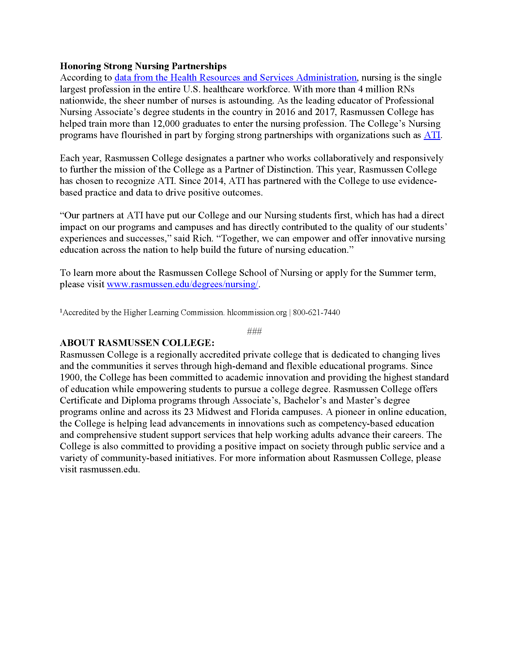 National Nurses Week - Rasmussen Award to ATI - 2 National Nurses Week - Rasmussen Award to ATI - 2