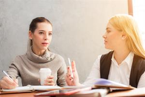 student and teacher talking Nursing student discusses civility with teacher