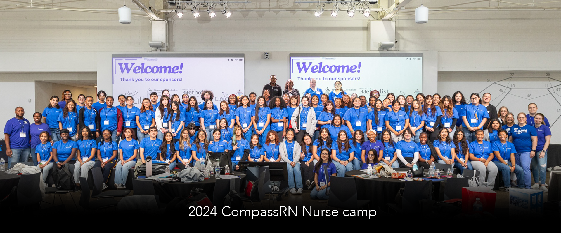 High school students and nurse mentors are shown at the 2024 CompassRN Nurse Camp