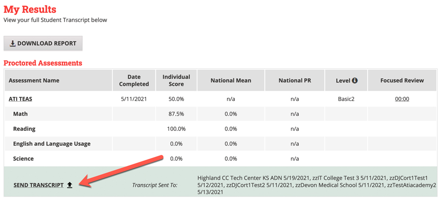 ATI TEAS score report