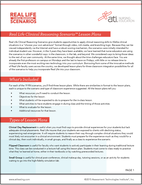 Real Life Clinical Reasoning Simulation Lesson Plans Overview page 1 Real Life Clinical Reasoning Simulation Lesson Plans Overview page 1