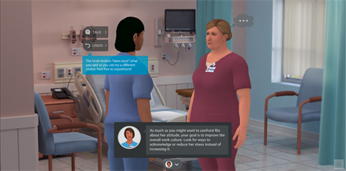 Civility Mentor incorporates various techniques. Avatars talking